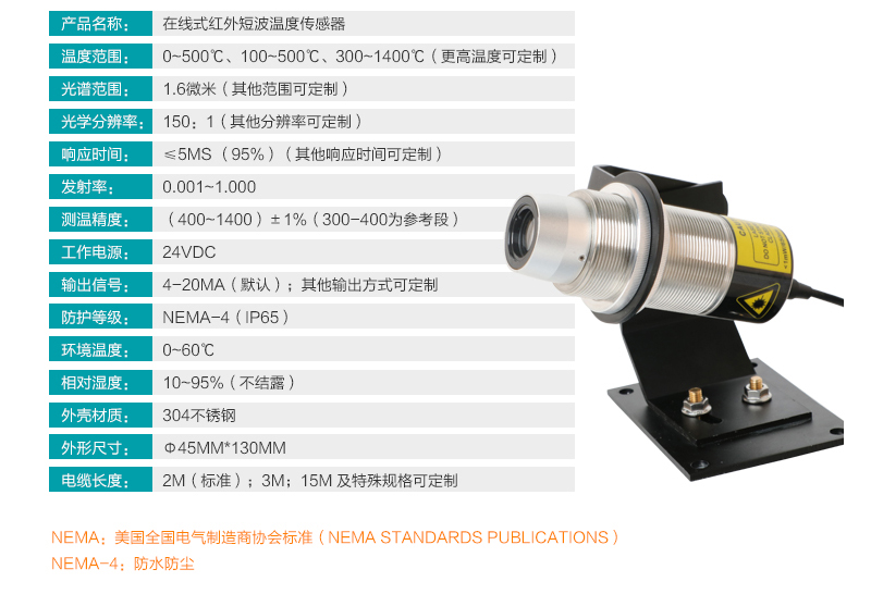 安信9MIK-AS-10工业在线式短波红外测温仪产品参数