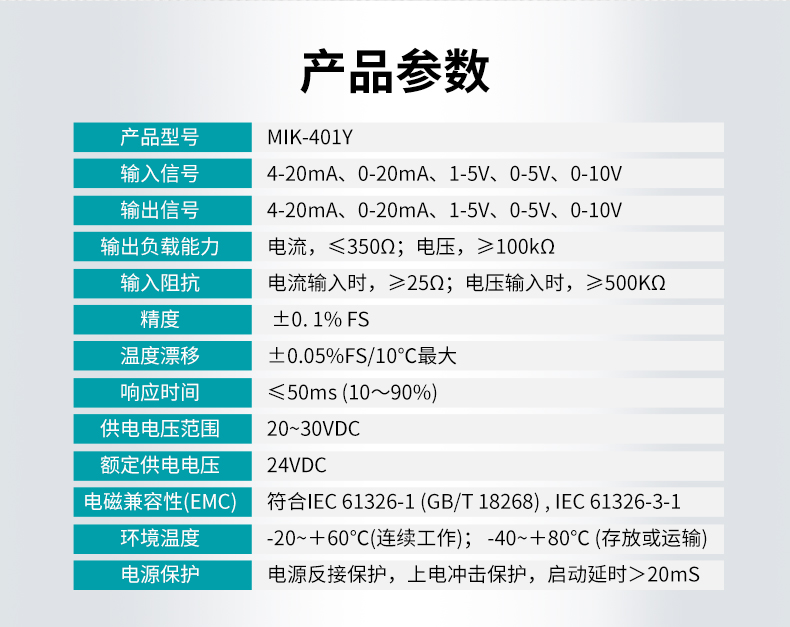 安信9全新款MIK-401Y信号隔离器产品参数表